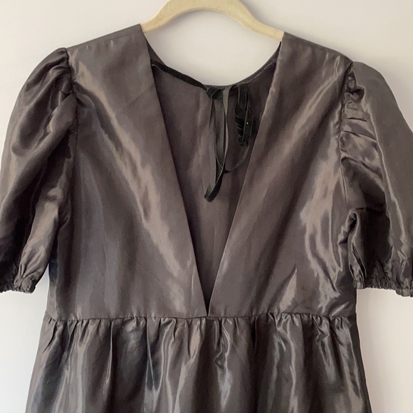 Milk It Black Puff Sleeve Taffeta Open Back Maxi Dress - Picture 6 of 12